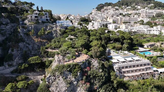 Aerial view of Gardens of Augustus (Giardini di Augusto) on Capri island, Italy