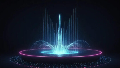 Electric fountain shooting glowing particles into geometric shapes midair futuristic animation.