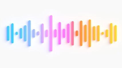 Soft audio waveform bars 3D illustration can be used in podcast intros and relaxing music visuals. Smooth vertical bars rise and fall in a gentle rhythm, visualising sound waves chill beats or ASMR
