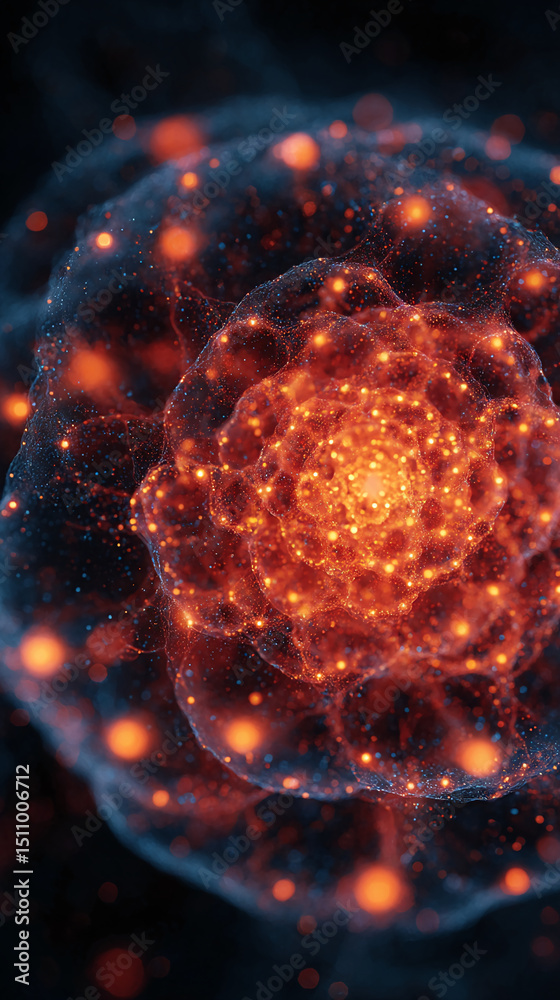 Aufkleber Abstract image of swirling orange and blue particles, creating a dynamic and energetic visual, representative of cosmic energy or technological innovation