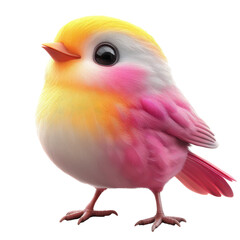 Adorable pastel bird illustration with big eyes on transparent background