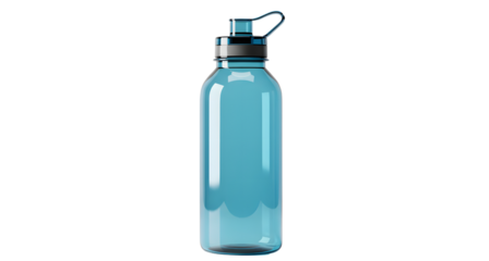 Blue water bottle reusable plastic sports bottle for hydration fitness gym workout outdoors on transparent background
