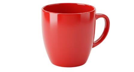 Stock photo of a red ceramic coffee mug for hot beverages and drinks isolated on black background on transparent background