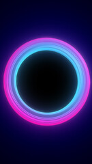 Glowing circular portal with vibrant neon rings in pink and cyan over a dark background, creating a futuristic sci-fi atmosphere