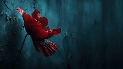   Red fish in water near stone wall with algae