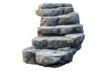 stairs made of large stone steps isolated on a transparent background
