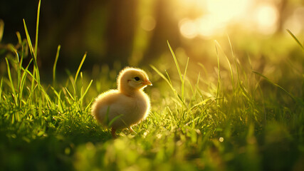 Chickadee on green grass