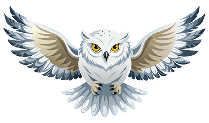 Obraz premium Majestic snowy owl in flight wings spread wide