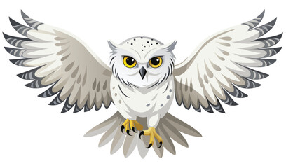 Majestic snowy owl in flight wings spread wide