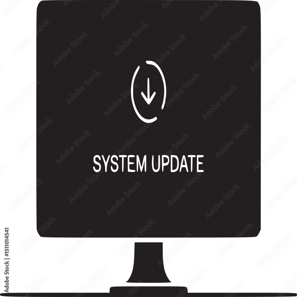 Poster system update notification displayed on a black computer monitor screen icon