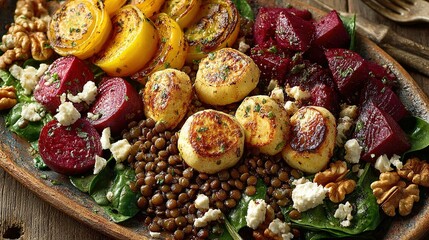 Fototapeta premium Food platter with beets, carrots,