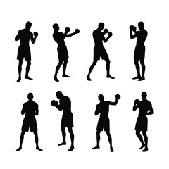 Boxer silhouette poses strong athletic men stand fighting