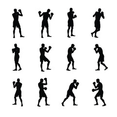 Boxer silhouettes various poses martial arts training