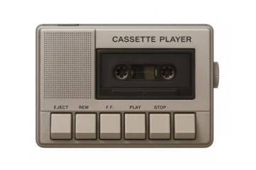 Vintage cassette player playing music on transparent background