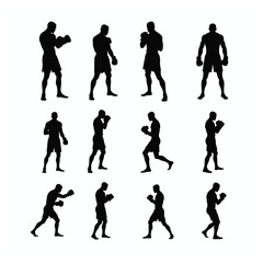 Fototapeta premium Boxer silhouettes diverse poses boxing stand training