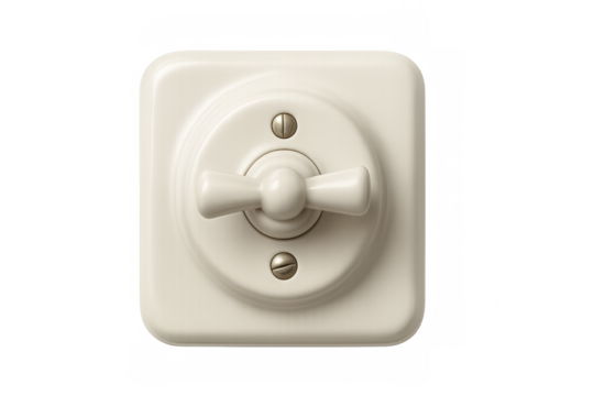 Old rotary light switch on transparent background