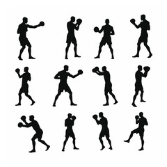 Obraz premium Twelve boxer silhouettes demonstrating various poses and stances