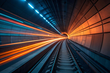 High-Speed Train Tunnel with Motion Light Trails