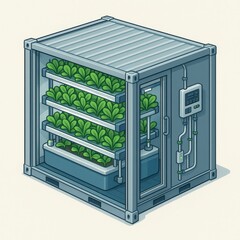 Smart Hydroponic Vertical Farm in Shipping Container – Isometric Cutaway