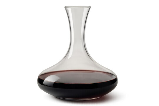 Elegant wine decanter filled with red wine on transparent background