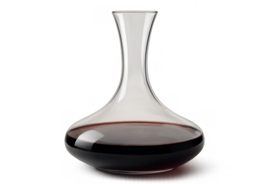 Elegant wine decanter filled with red wine on transparent background