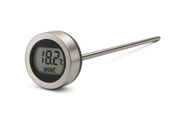 Wine thermometer showing 18.2 degrees celsius on transparent background