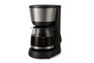 Coffee machine brewing fresh coffee on transparent background