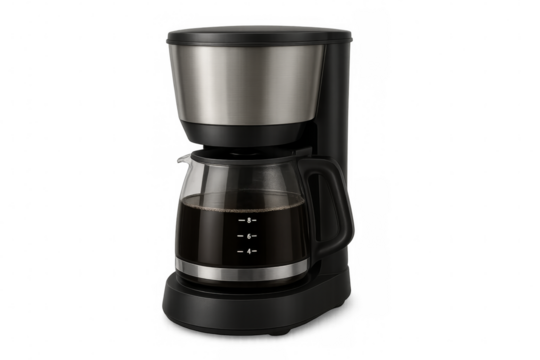 Coffee machine brewing fresh coffee on transparent background