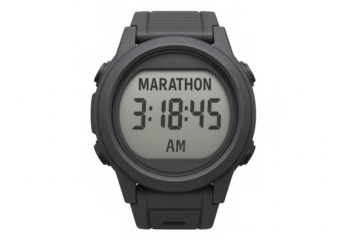 Digital sports watch showing 3:18:45 am on transparent background