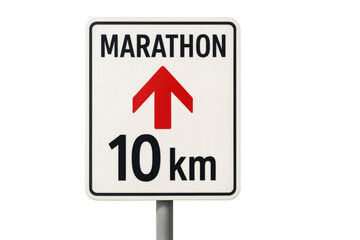 Marathon sign showing 10 kilometers to go with transparent background