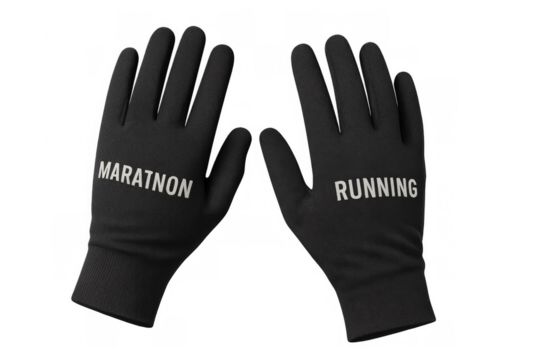 Black running gloves with marathon lettering on transparent background - Powered by Adobe