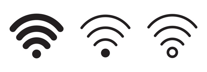 Wi-Fi Icon set symbol. Wireless and wifi icon or wi-fi icon sign for remote internet access. Network wifi business concept. Vector illustration.