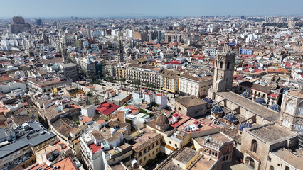 Valencia Cathedral At Valencia In Comunidad Valenciana Spain. Old Town Scenery. Downtown City. Valencia At Comunidad Valenciana Spain. Church Skyline. Beautiful Cityscape.