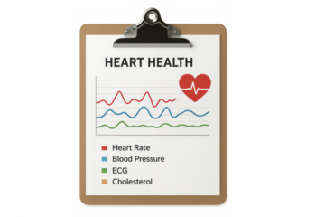 Clipboard showing heart health data with transparent background