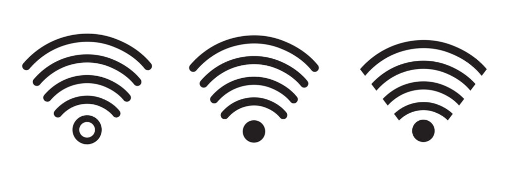 Wi-Fi Icon set symbol. Wireless and wifi icon or wi-fi icon sign for remote internet access. Network wifi business concept. Vector illustration.
