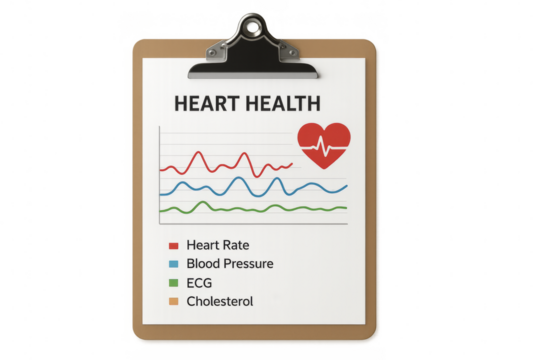 Clipboard showing heart health data with transparent background