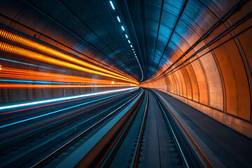 High-Speed Train Tunnel with Motion Light Trails