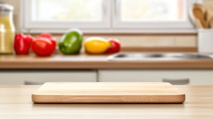 Wooden Cutting Board on Kitchen Countertop