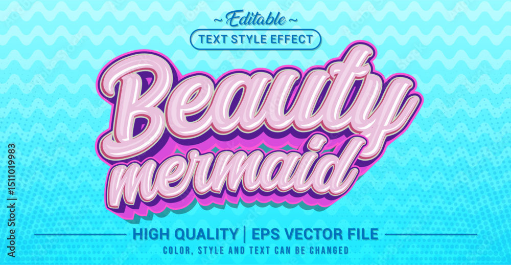 Poster editable text style effect - beauty mermaid text style theme. vector text style illustration templat