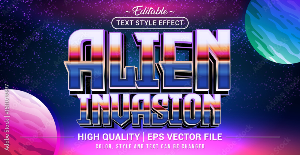 Poster Editable text style effect - Alien Invasion text style theme. Vector text style illustration template.