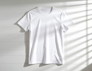 Blank white T-shirt on white wall