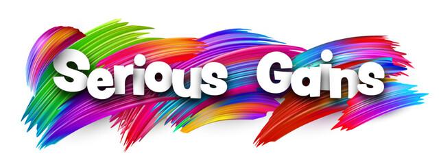 Serious Gains text with colorful strokes. Vector illustration for major crypto profits, price surges, and market momentum.