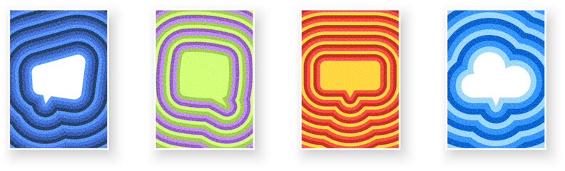 A vibrant collection of chat bubble icons in blue, green, red, and white tones. Vector illustration.