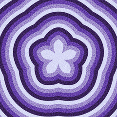 Stylized flower in purple tones surrounded by layered wave patterns. Vector illustration with a retro vibe.
