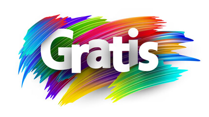 Spanish word meaning free in bold white letters over colorful multicolor vector brush strokes