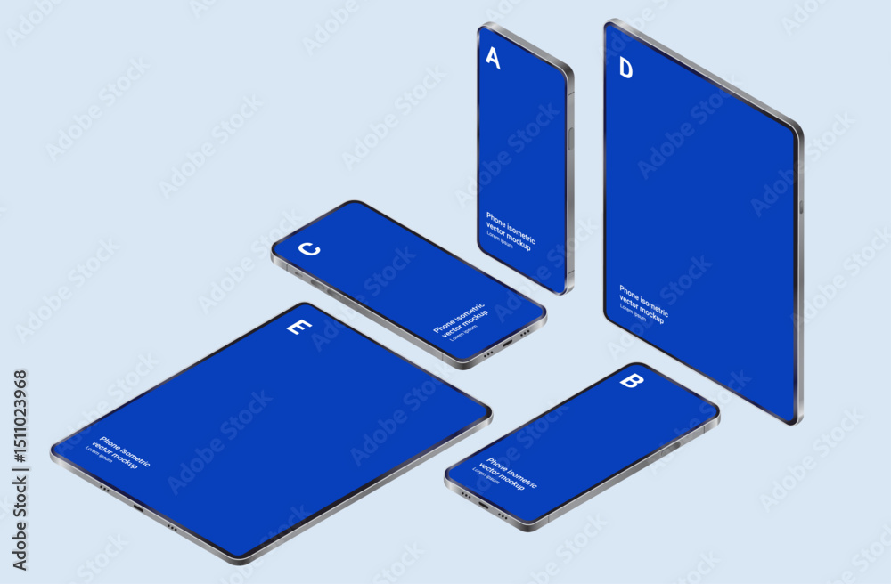 Leinwandbilder isometric vector mockup collection featuring modern smartphones and tablets in various angles, perfe