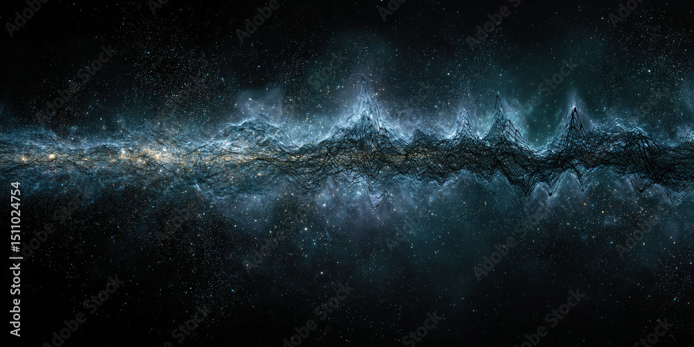 Poster Abstract image of a dark nebula with a wave-like pattern, suggesting cosmic energy or sound waves, creating a mysterious and vast atmosphere