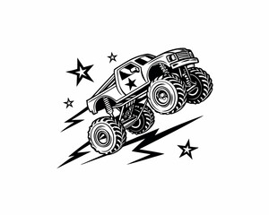 Black and White Monster Truck Design Illustration © Yasin24