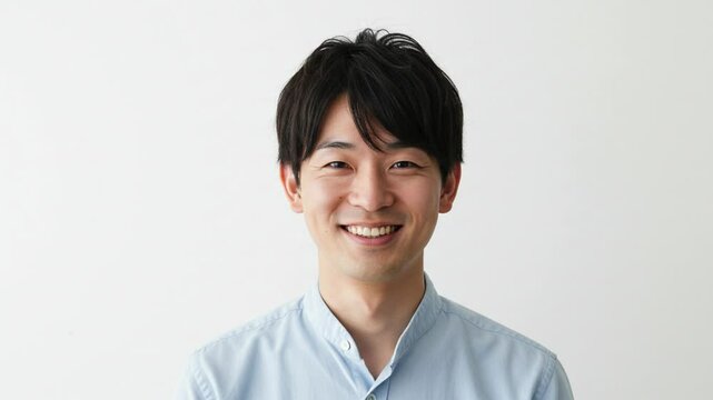 Smiling young man in casual shirt against a plain background - Concept of slideshow of men's portraits  