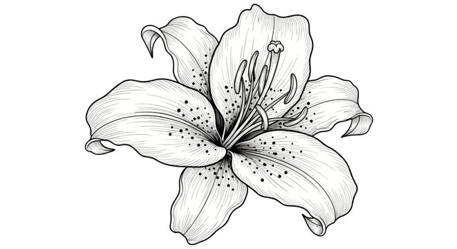 Detailed line drawing of a lily flower on a white background  